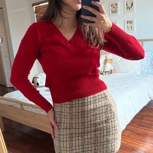 J. Crew Vibrant Red V-Neck Sweater
